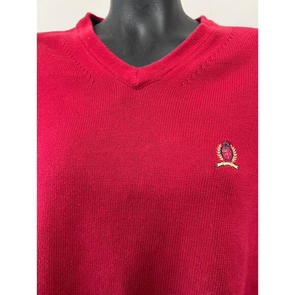 VTG Tommy Hilfiger Sweater Vest Sz L Red Cable Knit Cotton Preppy Y2K Acadamia - Picture 2 of 4